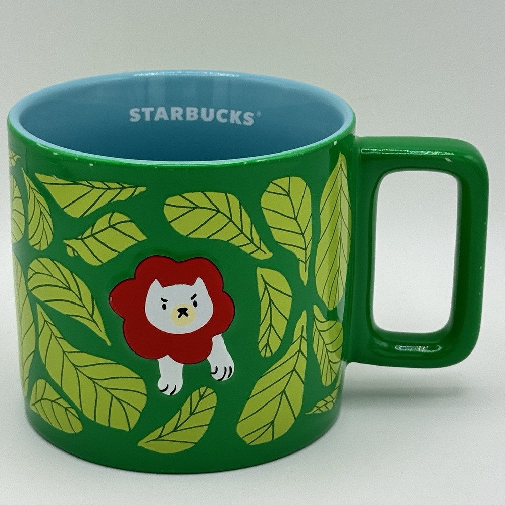 Starbucks Monyee Chau Mug 2024 Lion Jungle Leaves 3D Raised 14oz‎ Green